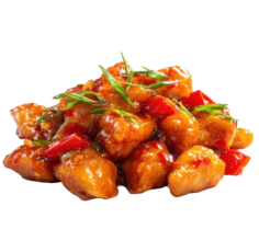 crispy-battered-chicken-bites-tossed-sweet-tangy-orange-sauce-with-diced-red-peppers-fresh-green-scallions
